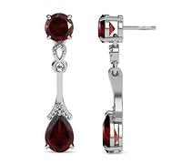 TJC Drop Dangle Earrings with Garnet for Women with Push Back in 925 Sterling Silver Prongs Setting for Girlfriend Wife Mother January Birthstone Metal Wt. 1.91 Grams