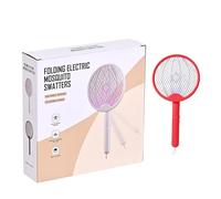 TJC Electric Fly Swatter Mosquito Killer USB Rechargeable, 3-in-1 Folding Fly Zapper Bug Zapper Indoor Outdoor, Electric Fly Killer for Home, Mosquito Zapper Racket- Red