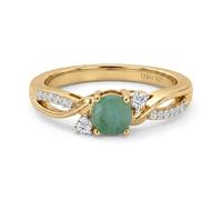 TJC Emerald Birthstone Solitaire Ring for Women, 925 Sterling Silver Moissanite Accent Infinity Twisted Vine Promise Engagement Ring, Yellow Gold Plated May Birthstone Jewellery Gift Size O