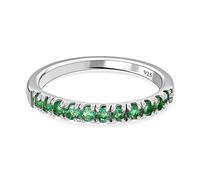 TJC Emerald Half Eternity Ring for Women in Platinum Plated 925 Sterling Silver Size N Prong Setting Green Coloured May Birthstone Metal Wt. 2 Grams
