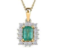 TJC Emerald Halo Pendant Necklace for Women 925 Sterling Silver 18K Yellow Gold Vermeil, AAA Emerald & Lab Grown Diamond Pendant with Chain 20 Inch, Green Gemstone May Birthstone Jewellery Gift