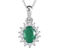TJC Emerald Halo Pendant Necklace In Platinum Plated 925 Sterling Silver for Women Size 20 Inches Prong Setting with White Zircon Green Coloured May Birthstone