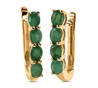 TJC Emerald Hoop Earrings for Women with Fish Hook in 14ct Gold Plated 925 Sterling Silver Prongs Setting Gift for Wife Green Coloured May Birthstone Metal Wt. 2.47 Grams