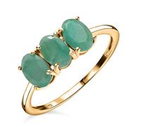 TJC Emerald Trilogy Ring for Women in 14ct Gold Plated 925 Sterling Silver Size S Prongs Setting Green Coloured May Birthstone Metal Wt. 1.1 Grams