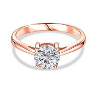 TJC EverTrue 1 Ct Moissanite Solitaire Engagement Ring for Women, Rose Gold Plated Ring, Wedding Rings, Promise Ring, Solitaire Diamond Ring Women Style Size O
