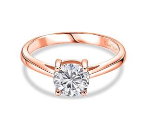 TJC EverTrue 1 Ct Moissanite Solitaire Engagement Ring for Women, Rose Gold Plated Ring, Wedding Rings, Promise Ring, Solitaire Diamond Ring Women Style Size P