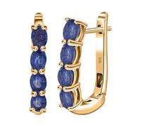 TJC Fissure Filled Blue Sapphire Hoop Earrings for Women with Fish Hook in 14ct Gold Plated 925 Sterling Silver Prongs Setting Gift for Wife September Birthstone Metal Wt. 2.6 Grams
