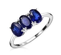 TJC Fissure Filled Blue Sapphire Trilogy Ring for Women in Platinum Plated 925 Sterling Silver Size P Prongs Setting September Birthstone Metal Wt. 1.1 Grams