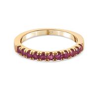 TJC Fissure Filled Ruby Half Eternity Ring for Women in 14ct Gold Plated 925 Sterling Silver for Wife/Girlfriend Size Q Red Gemstone July Birthstone