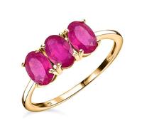 TJC Fissure Filled Ruby Trilogy Ring for Women in 14ct Gold Plated 925 Sterling Silver Size O Prongs Setting Red Gemstone July Birthstone Metal Wt. 1.1 Grams