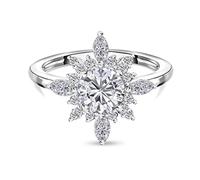 TJC Floral Ring White Cubic Zirconia CZ in 925 Sterling Silver for Women Size T Nature Lover with Prong Setting Metal Wt. 1.84 Grams