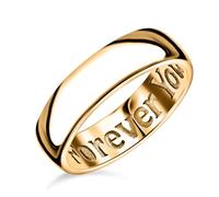 TJC Forever Engraved Promise Wedding Band Ring for Women in 14K Gold Plated 925 Sterling Silver Propose Engagement Ring for Ladies Stackable Ring for Mens Jewellery Gift