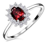 TJC Garnet Halo Ring for Women in Platinum Plated 925 Sterling Silver Size P Prong Setting January Birthstone Metal Wt. 1.2 Grams