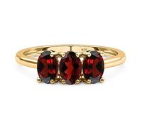 TJC Garnet Trilogy Ring for Women in 14ct Yellow Gold Plated 925 Sterling Silver Size J Prongs Setting January Birthstone Metal Wt. 1.1 Grams