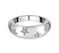 TJC Genuine White Diamond 925 Sterling Silver Platinum Plated Star Dome Ring for Women and Girl Proposal Wedding Anniversary Birthday Engagement Gemstone Jewellery Size V