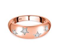 TJC Genuine White Diamond 925 Sterling Silver Rose Gold Plated Star Dome Ring for Women and Girl Proposal Wedding Anniversary Birthday Engagement Gemstone Jewellery Size M