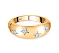 TJC Genuine White Diamond 925 Sterling Silver Yellow Gold Plated Star Dome Ring for Women and Girl Proposal Wedding Anniversary Birthday Engagement Gemstone Jewellery Size N