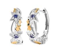 TJC GP Celestial Dream Collection Tanzanite & Blue Sapphire Star Hoop Earrings - 18K Yellow Gold Vermeil & Rhodium Overlay Sterling Silver - Celestial Designer Hoops
