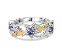 TJC GP Celestial Dream Collection Tanzanite & Blue Sapphire Star Ring - 18K Yellow Gold Plated & Rhodium Overlay Sterling Silver - 925 Silver Celestial Designer Ring Size M