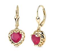 TJC GP Collection African Ruby & Blue Sapphire Heart Earrings with Kanchanaburi Blue Sapphire - 18K Yellow Gold Vermeil on Sterling Silver - Lever Back Designer Earrings
