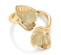 TJC GP Collection Blue Sapphire Ginkgo Leaf Ring with Kanchanaburi Blue Sapphire - Yellow Gold Plated Sterling Silver - Nature Inspired Bypass Designer Ring Size R