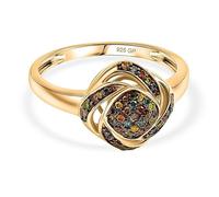 TJC GP Collection by TJC Champagne Diamond & Multi Gemstone Ring - 18K Yellow Gold Vermeil on Sterling Silver - Designer Statement Cluster Ring Size Q