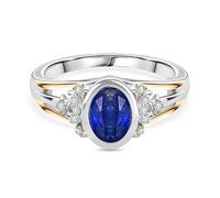 TJC GP Collection Kyanite & White Zircon Ring with Kanchanaburi Blue Sapphire - Rhodium Overlay & Yellow Gold Plated Sterling Silver - Designer Statement Ring- Size O