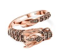 TJC GP Collection Snake Ring with Black, Champagne & Green Diamonds and Kanchanaburi Blue Sapphire - 18K Rose Gold Vermeil on Sterling Silver - Designer Statement Ring Size N