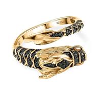 TJC GP Collection Snake Ring with Black, Champagne & Green Diamonds and Kanchanaburi Blue Sapphire - 18K Yellow Gold Vermeil on Sterling Silver - Designer Statement Ring Size N
