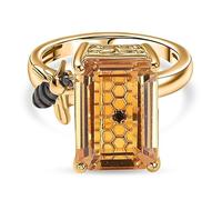 TJC GP Honeycomb Collection Citrine & Blue Sapphire Bee Ring - 18K Yellow Gold Vermeil on Sterling Silver - Nature Inspired Honeycomb Designer Ring Size R