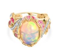 TJC GP Italian Garden Collection Ethiopian Opal, Blue Sapphire & White Zircon Living Creature Ring - 18K Yellow Gold Vermeil on Sterling Silver - Designer Statement Ring Size L