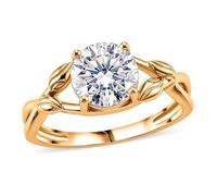 TJC GRA Certified Moissanite Solitaire Engagement Ring for Women 925 Sterling Silver Yellow Gold Plated, Diamond Alternative Vintage Openwork Promise Wedding Jewellery Gift for Her Size N