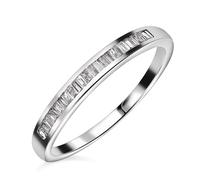 TJC Half Eternity Ring for Women Size N with for Wife Girlfriend in Platinum Plated 925 Sterling Silver April Birthstone Metal Wt. 2.25 Grams
