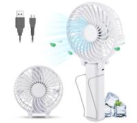 TJC Hand held Fan, Portable Fan USB Rechargeable with 3 Speeds 180° Foldable Battery Powered Personal Mini Small Electric Desk Fans for Kids Office Desktop Outdoor Travel Vacation Ceiling - White