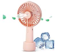 TJC Handheld Portable Spray Mist Fan USB Rechargeable 2000 mAh Li-iON Battery Operated 3 Speed Adjustable Personal Mini Fan for Office Travel Picnic Indoor Outdoor Camping Summer for Women Men - Pink