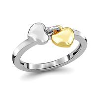 TJC Heart Charm Band Ring for Women in Platinum and Gold Plated 925 Sterling Silver Size W with High Gloss Elegant for Girlfriend Wife Mother