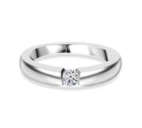 TJC Lab Grown Diamond Solitaire Ring for Women - Rhodium Plated Sterling Silver - 3.4mm Round SI-GH Diamond - Minimalist Half-Bezel Setting - Fine Jewellery Gift - Size V