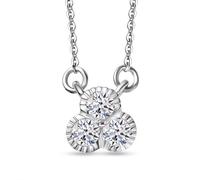 TJC Lab Grown Diamond Trilogy Pendant Necklace in Rhodium Overlay 925 Sterling Silver (SI-GH) - 20” Adjustable Chain - Diamond Cluster Necklace for Women - 0.25 Ct