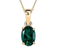 TJC Lab Grown Emerald Pendant Necklace for Women in 18K Yellow Gold Vermeil over Sterling Silver - Oval-Cut Solitaire Pendant with 20-Inch Chain