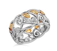TJC Leaf Band Ring for Women in Yellow Gold and Platinum Plated 925 Sterling Silver Size S with High Gloss Metal Wt. 4 Grams