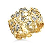 TJC Leaf Ring for Women Size Q with Pave Setting for Nature Lover in 14ct Gold Plated 925 Sterling Silver April Birthstone Metal Wt. 3.5 Grams