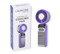 TJC LIVMORE Portable Fan Handheld Mini Fan UK, 100 Speed Rechargeable Cooling Fan 3000mAh 3.7V 2W, Foldable USB Desk Fan with Ice Cooling, Night Light, Type-C Charging for Home Travel- Grey Purple