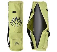 TJC Lotus Print Portable Yoga Mat Bag with Storage Pockets and Adjustable Shoulder Strap Yoga Mat Carry Luggage Bag Made of 100% Polyester Durable Lightweight Side Washable Travel 70x20x1 Cm - Green