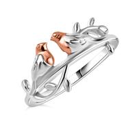 TJC Love Bird Ring for Women in Rose Gold and Platinum Plated 925 Sterling Silver Size M with High Gloss Gift for Wife Girlfriend Metal Wt. 2.59 Grams