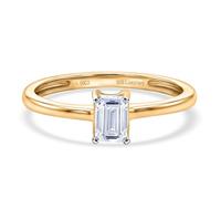 TJC Luxuriant 0.5Ct Lab Grown Diamond Ring for Women, Emerald Solitaire Engagement & Wedding Ring in 925 Sterling Silver 18K Vermeil Yellow Gold Plated, SI/GH Ring Size V