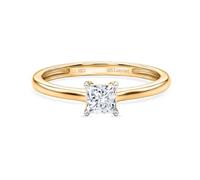 TJC LUXURIANT 0.5Ct Lab Grown Diamond Ring for Women, Square Solitaire Engagement & Wedding Ring in 925 Sterling Silver 18K Vermeil Yellow Gold Plated, SI GH Ring Size P Luxury Gift Box Included