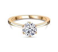 TJC LUXURIANT 1 Ct Lab Grown Diamond Solitaire Engagement Ring for Women in 9K Yellow Gold, SGL Certified VS/EF Diamond Ring, Six Prong Wedding Anniversary Ring Gift Size S Luxury Gift Box Included