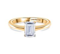 TJC LUXURIANT 1 Ct Lab Grown Diamond Solitaire Ring SI GH in Sterling Silver with 18K Vermeil Yellow Gold Plating Emerald Cut Diamond Classic Engagement Ring for Women Size R