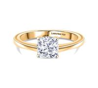 TJC LUXURIANT 1 Ct Lab Grown Diamond Solitaire Ring SI GH in Sterling Silver with 18K Vermeil Yellow Gold Plating Cushion Cut Diamond Classic Engagement Ring for Women Size T