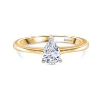 TJC LUXURIANT 1 Ct Lab Grown Diamond Solitaire Ring SI GH in Sterling Silver with 18K Vermeil Yellow Gold Plating Pear Cut Diamond Classic Engagement Ring for Women Size N